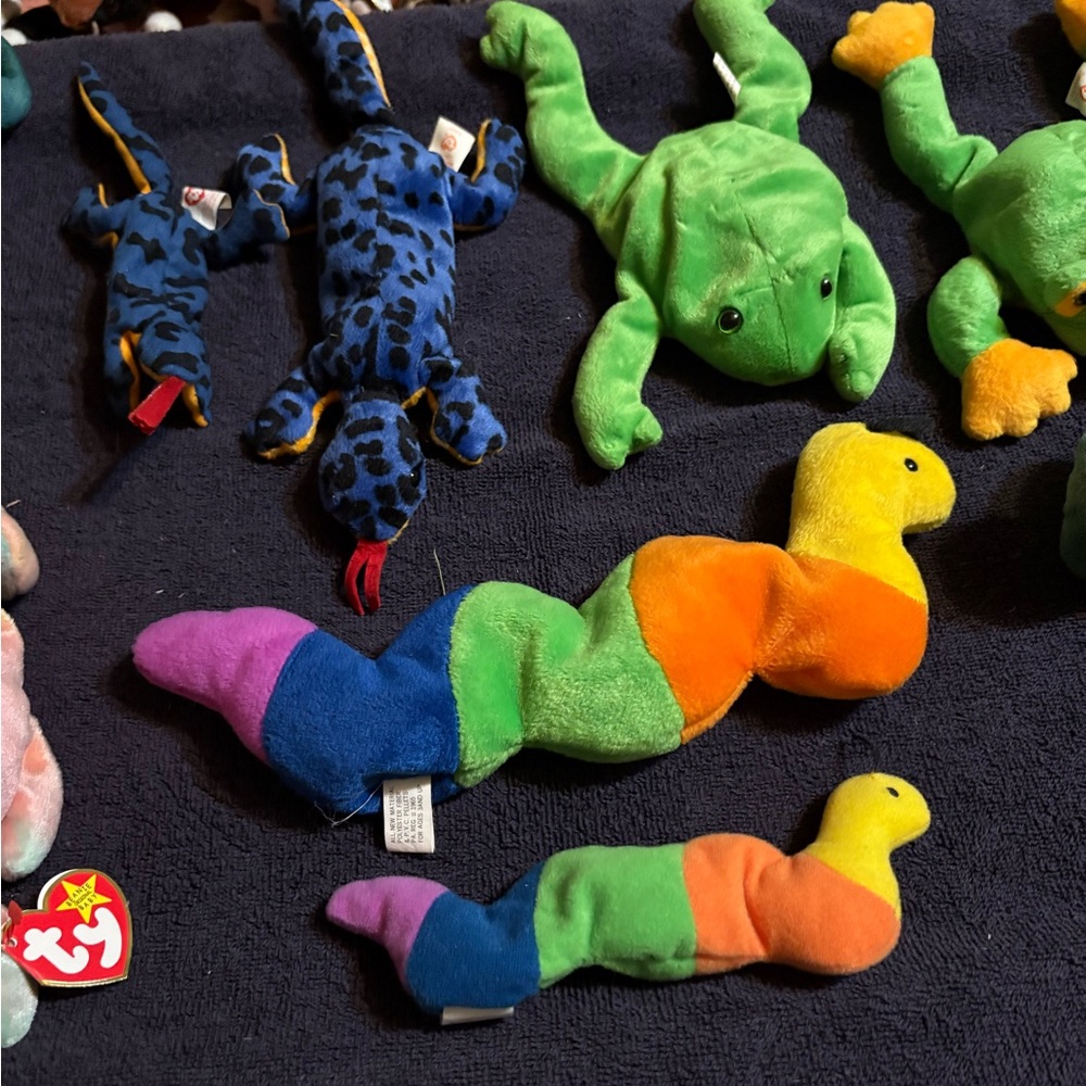 Ty Beanie Babies Lizards, Frogs, Iggy Iguana, Worm
